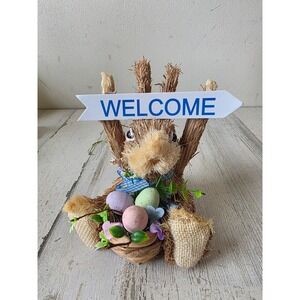 Vintage sisal bottle brush Easter bunny rabbit welcome eggs spring Easter